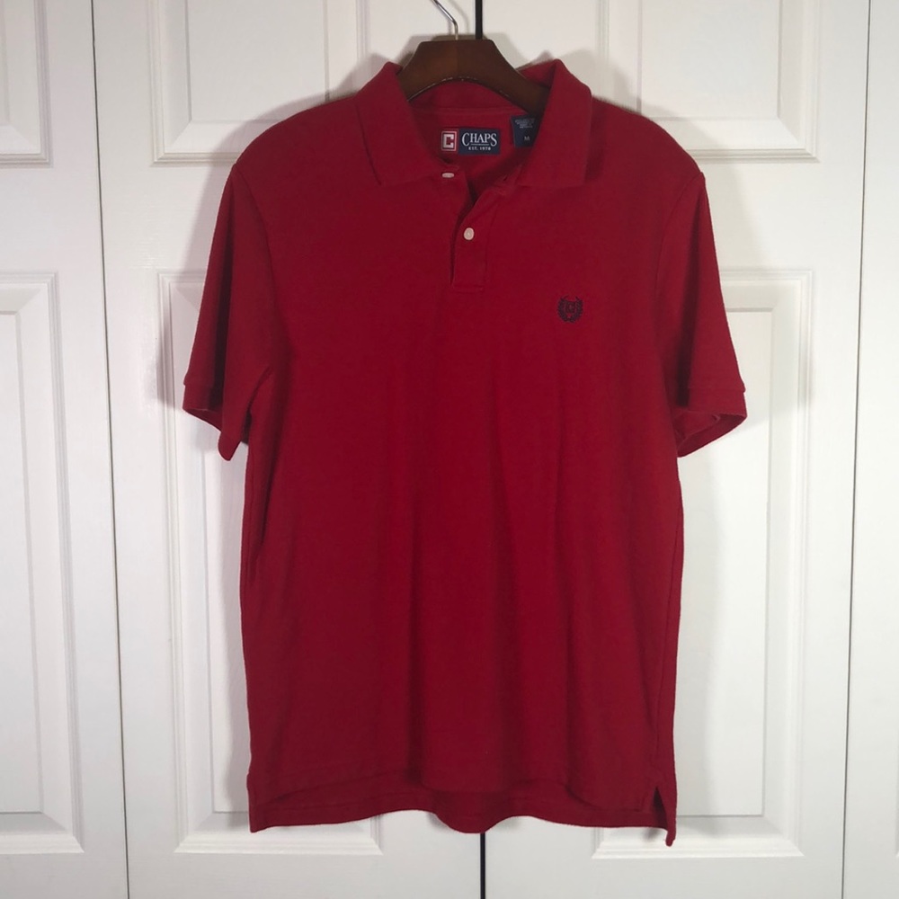 Chaps Men’s Solid Red Polo with Navy Laurel Crest